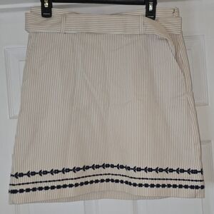 Ann Taylor Cream Pinstripe Mini Skirt with Navy Trim